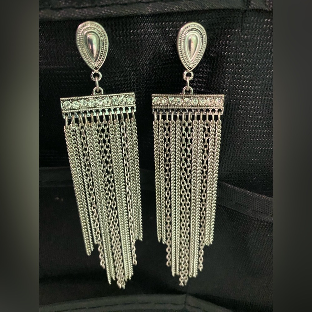 Silver with diamond dangle earrings